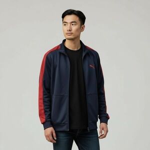Puma Full Zip Track Jacket/Peacoat Blue w/Red Logo in M Athletic Retro